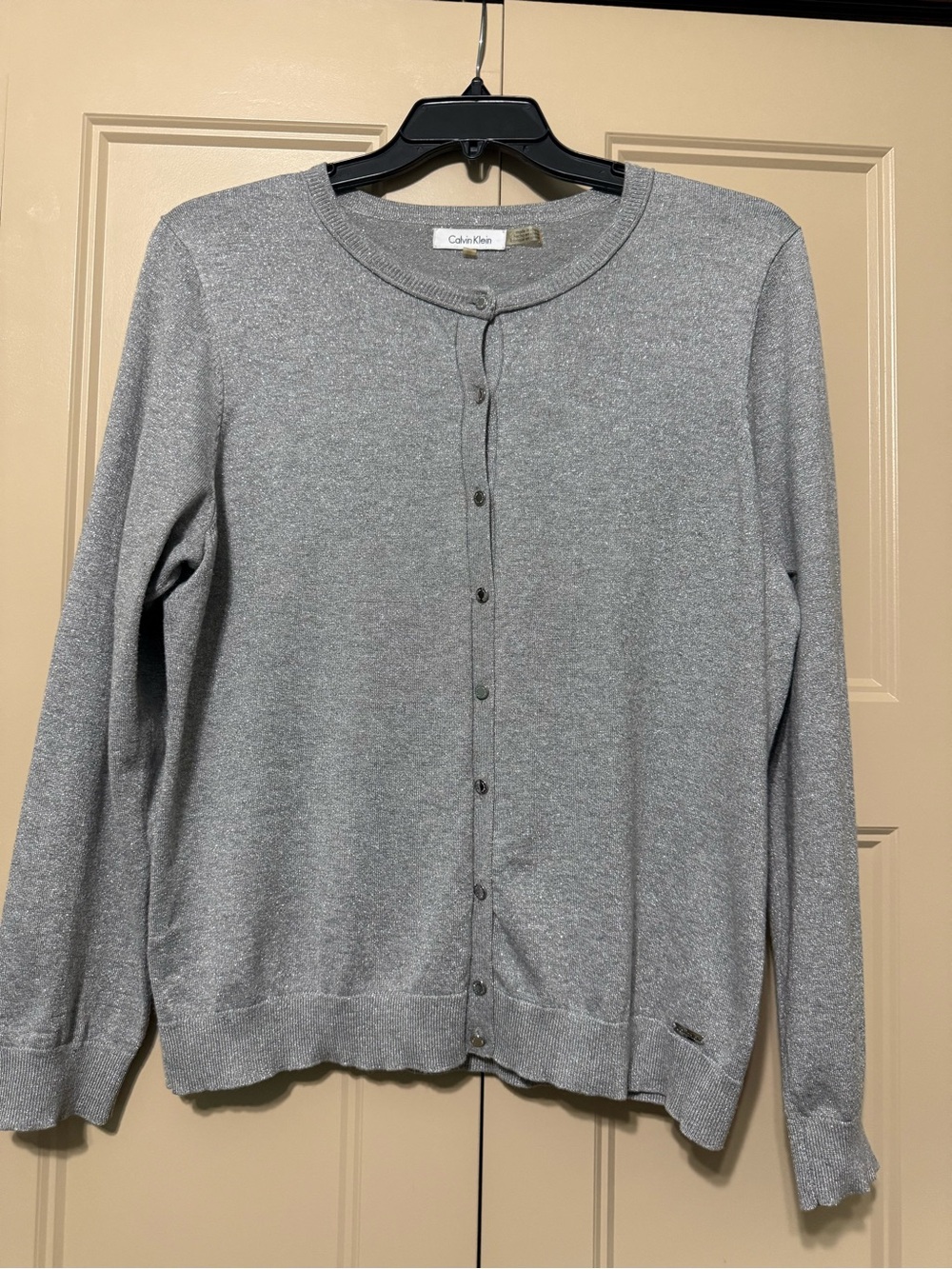 Calvin Klein Silver Gray Button-Up Crewneck Cardigan